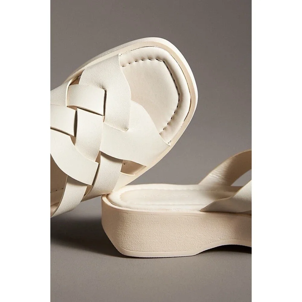 Pilcro Anthropologie Woven‎ Slides Cream Bride Wedding Beach 39 8.5 Minimalist